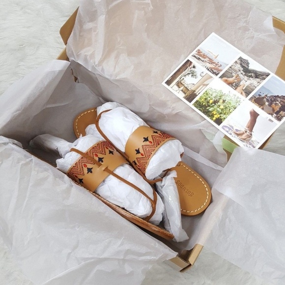 SOLUDOS Embroidered Tan Leather Lace Up Sandals - Picture 8 of 8